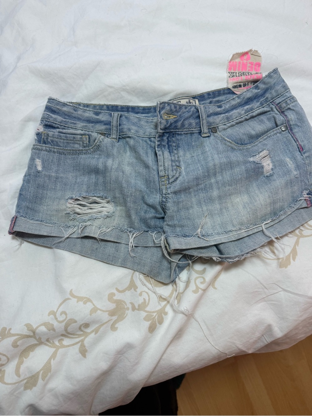 PINK Victoria's Secret Light Blue Distressed Denim Shorts